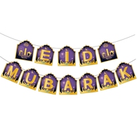 Bannière de lettres dorées violettes Eid Mubarak pour la décoration de fête du Ramadan Kareem, décorations de fête islamique du Ramadan