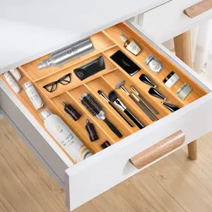 Kitchen 6 Compartments Drawer Organizer Bamboo Expandable Utensil Silverware Organizer Adjustable Cutlery Tray Organizer Holder
