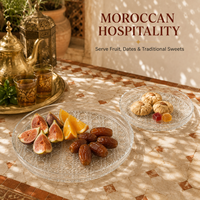 Assiette à dessert en verre gaufré transparent, plateau de service rond en gros pour dattes, noix, bonbons, baklava et délices turcs