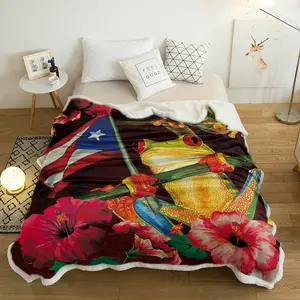 Пуэрто-Рико, флаги, лягушки, печатные мягкие толстые одеяла из овечьей шерсти для спальни