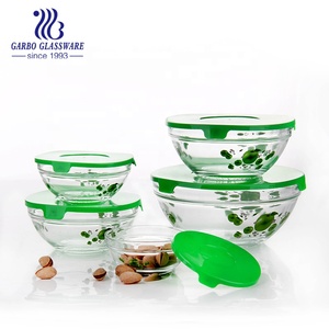Design semplice vetro trasparente macedonia di miscelazione 5 pz ciotola Set per la conservazione degli alimenti con coperchio Set ciotola di vetro di vendita calda - Product Image 4