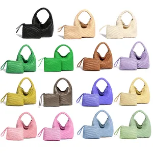 Handmade Woven Shoulder Bags For Women Cute Hobo Tote Handbag Mini Clutch Purse With Magnetic Buckle Crossbody Phone Bag