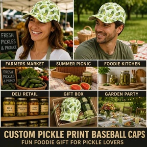 Gorra de béisbol personalizada con estampado de pepinillos, diseño de 6 paneles con estampado integral, divertida, para amantes de la comida y vegetales, ajustable, venta al por mayor, OEM, MOQ bajo - Product Image 2