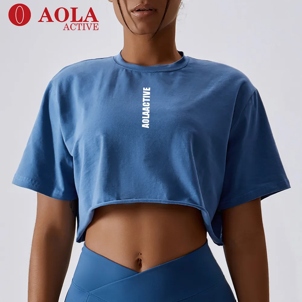 Ropa de Yoga de manga corta AOLA, camiseta de gimnasio holgada informal para mujer, ropa de calle tejida deportiva para correr al aire libre estampada