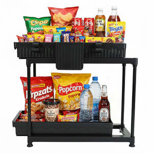 Factory Custom Wholesale with <strong>Small</strong> Basket and 5 Hooks 2 Tier Sliding <strong>Cabinet</strong> Pull Out <strong>Under</strong> <strong>Sink</strong> Organizers - Product Image 1