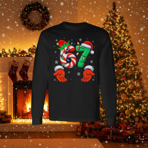 Six Seven 6 7 Meme Christmas T-shirt a maniche lunghe con design natalizio per la famiglia Xmas Santa Elf - Product Image 3