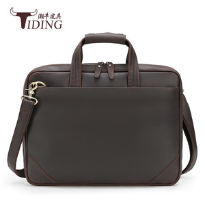 Tiding Retro Crazy Horse <b>Leather</b> <b>Briefcase</b> 15.6 Inch Laptop Bag Men Business Travel Light Weight Wear Resistant Solid Color - Product Image 1