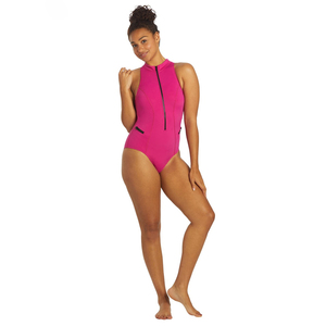 Maillot de bain une pièce pour femmes, fermeture éclair sur le devant, col haut, sans manches, athlétique, pour le surf, monokini - Product Image 4