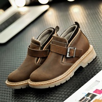 Bottines Martin en cuir véritable pour femmes, bottes de travail d'hiver à bout épais et talon bas pour l'extérieur