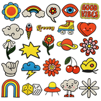 Écussons brodés thermocollants personnalisés en feutre écologique, motifs Arc-en-ciel, Nuage, Marguerite, Good Vibes, Badges carrés pour vêtements et sacs