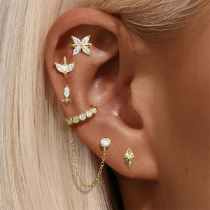 Nouvelles Boucles d'Oreilles Clous en Argent Sterling S925 Plaqué Or, Style Ins, Diamant, Petites et Exquises, pour Femme - Product Image 3