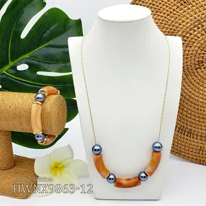 Набор украшений из Гавайского жемчуга, акриловый Гавайский дизайн, браслет и ожерелье