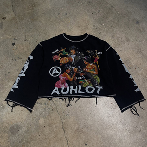 T-shirt en molleton French Terry à manches longues pour homme, imprimé DTG vintage, coupe oversize avec épaules tombantes et motifs graphiques - Product Image 4