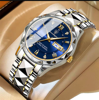 POEDAGAR jam tangan kuarsa bercahaya pria, arloji simpel tahan air tali Stainless Steel 615