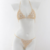 Ensemble de lingerie sexy en cristal pour femme : soutien-gorge et string avec chaînes de corps en strass