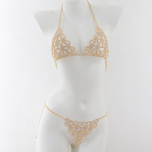 Sexy Bikini Lingerie Crystal Women Thong <strong>Panties</strong> Body Chain Rhinestone Bra and Thong Set Chains - Product Image 2