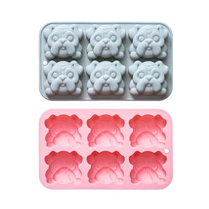 Moule en silicone en forme de <span class=keywords><strong>bouledogue</strong></span>, 6 pièces, pour gâteau, <span class=keywords><strong>chocolat</strong></span>, savon, décoration créative en résine animale, outil de pâtisserie, outil pour chiot - Product Image 1