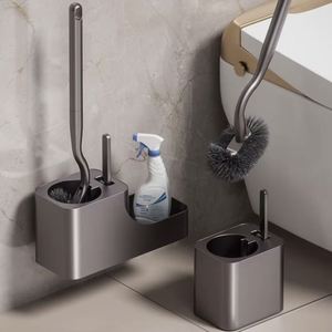 Ensemble brosse WC murale avec support, manche long coudé pour nettoyage des coins morts, adhésif sans perçage pour salle de bain - Product Image 3