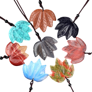 Collier pendentif en agate de cristal naturel, pierre semi-précieuse, feuille d'érable <span class=keywords><strong>canadienne</strong></span>, chaîne de pull - Product Image 1