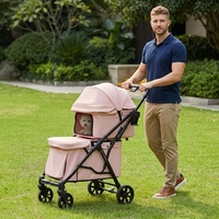 Poussette pour animaux de compagnie de luxe à double couche, imperméable, en métal imprimé, avec système de stationnement à un clic