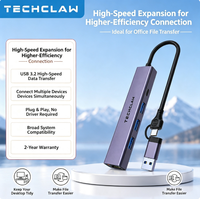 Adaptateur Hub USB-A vers USB-C 2-en-1 en Alliage d'Aluminium, 3 Ports USB 3.0, Recharge PD, Mince et Portable, pour Ordinateur Portable, PC, Bureau et Voyage
