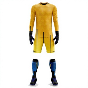 Conjunto de Camiseta de Portero Personalizada, Manga Larga, Color Amarillo Mostaza, Camiseta con Estampado de Rayas y Pantalones Cortos, Nombre del Equipo, Número, Sublimación, Juvenil, OEM - Product Image 1