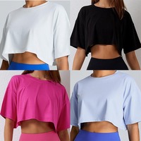 Camiseta Corta de Yoga para Mujer, Cuello Redondo, Manga Corta, 100% Algodón, Secado Rápido, Ecológica, Transpirable, Corte Ajustado, Estilo Casual de Verano