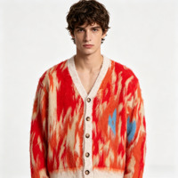 Cardigan en tricot de luxe pour homme, chaud et épais, style hip-hop, veste d'extérieur tricotée pour le quotidien, col en V doux et moelleux, pull en tricot tendance