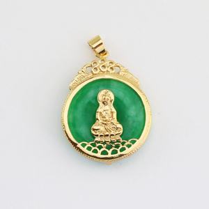 YL0078 จี้หยกเขียวทรงกล<span class=keywords><strong>ม</strong></span>แบบจีน ชุบทอง 18K ทำจากทองเหลือง ประดับหยก <span class=keywords><strong>กวน</strong></span><span class=keywords><strong>อิ</strong></span><span class=keywords><strong>ม</strong></span> พระพุทธรูป เครื่องรางนำโชคสำหรับผู้ชายและ<span class=keywords><strong>ผู้หญิง</strong></span> - Product Image 1