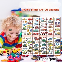 Paquet de 10 tatouages corporels temporaires non toxiques pour enfants mignon dessin animé coloré voiture de course camion Train feu visage autocollants couleur blanche