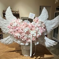 Buket Bunga Mawar Terawetkan Sayap Malaikat untuk Dekorasi Kotak Hadiah Ulang Tahun Hari Valentine, Mawar Bulu dalam Wadah, Grosir