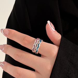 Yinruitai S925 Sterling Silver Geometric Pleated <b>Ring</b> Blue And Pink <b>Open</b> Design For Women Everyday Wear - Product Image 1