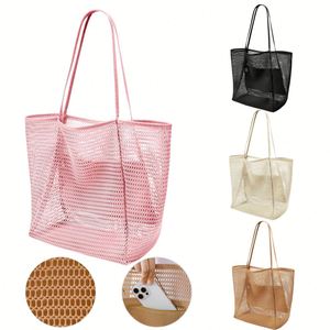 Foldable Beach Mesh Tote <b>Bag</b> with Inner Pocket Casual 23L Summer Sandprool Widen Strap Large <b>Bag</b> for Beach Vacation Essentials - Product Image 1