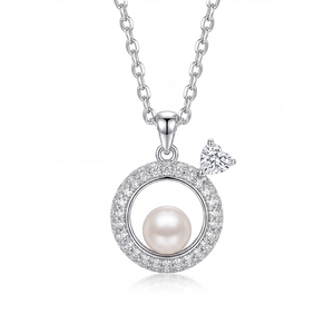 Freshwater Rice Pearl Necklace <b>Copper</b> Jewelry Heart Circle Pendant Dainty Elegant Pearl Necklace For Women Brides Gift - Product Image 1