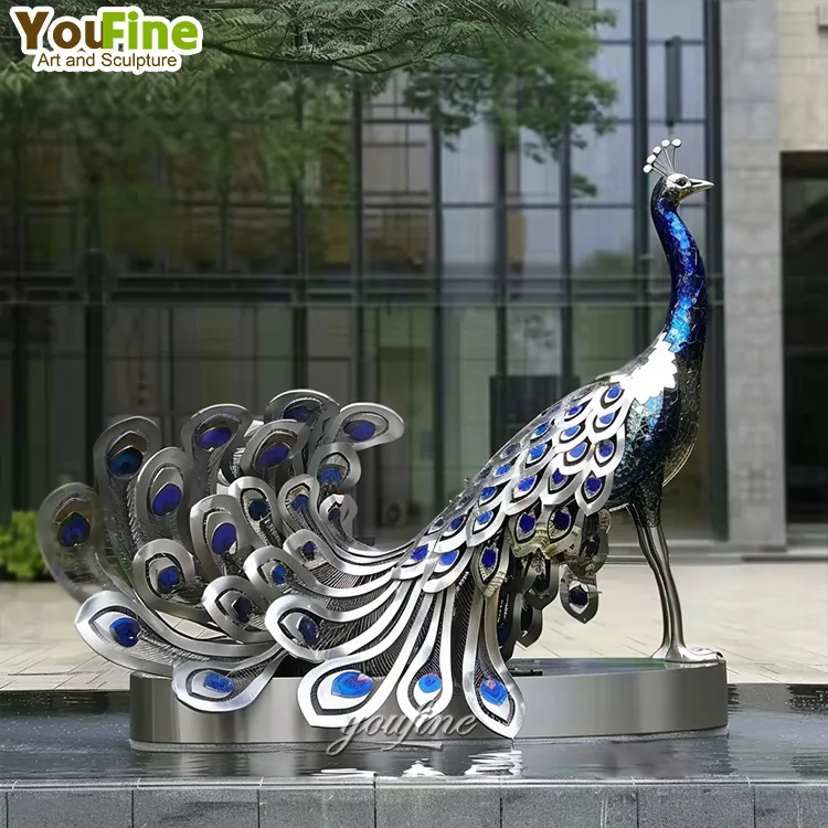 Modern Outdoor Garden Stainless Steel Peacock Metal Statue Sculpture