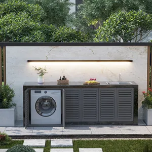 Best Price Luxury Black Washbasin Marble Outdoor Kitchen Stone Worktop With Wash Basin Sink Cabinet For Courtyard