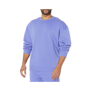 Men's Oversized Crewneck Gym <b>Sweatshirt</b> Winter Solid Pattern <b>Fleece</b> Lining Custom Embroidered Logo Loose Fit 100% Polyester - Product Image 2