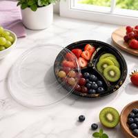 Boîte à bento ronde jetable en plastique à 3 compartiments avec couvercle, motif érable japonais, personnalisable OEM pour la vente à emporter