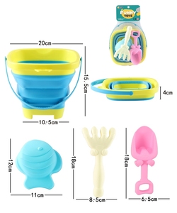 Estate spiaggia a buon mercato giocattolo mare sabbia giocattoli 4 pz in gomma morbida acqua gioco pieghevole secchio da bagno giocattoli per bambini - Product Image 6