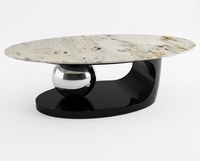 Table basse en céramique blanche moderne de luxe, table de salon design unique, base noire brillante, table à thé, meubles
