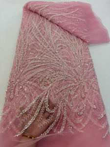Tela de Encaje con Cuentas NI.AI, Tela de Red con Flores y Lentejuelas, Tela Bordada Asoebi para Vestidos de Fiesta - Product Image 3
