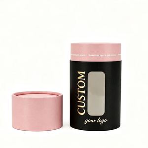Custom Black Pink Paper Tube Cosmetic Packaging with Gold <b>Foil</b> Logo and <b>Window</b> Recyclable Cylinder Box - Product Image 1