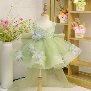 Abito da Principessa per Compleanno <span class=keywords><strong>Bambina</strong></span>, Vestito da Festa per Bambine, Abito da Presentatrice per <span class=keywords><strong>Bambina</strong></span>, Outfit per Esibizione di Pianoforte, Abito Solido Lavorato all'<span class=keywords><strong>Uncinetto</strong></span> - Product Image 2