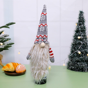Housse de bouteille de vin de Noël en forme de gnome, tricotée, avec chapeau haut et barbe en peluche, décoration de table de fêtes - Product Image 2
