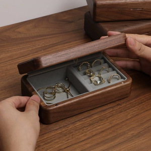 Walnut Wood Jewelry <b>Box</b> 10.5cm Solid Wood Storage Organizer For Rings <b>Earrings</b> Necklace Travel Use - Product Image 1
