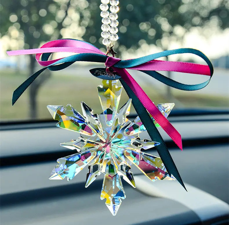 Hot Sale Car Mirror Hanging Chains Christmas Tree Ornament Wedding Gift Crystal Glass Hanging Snowflake