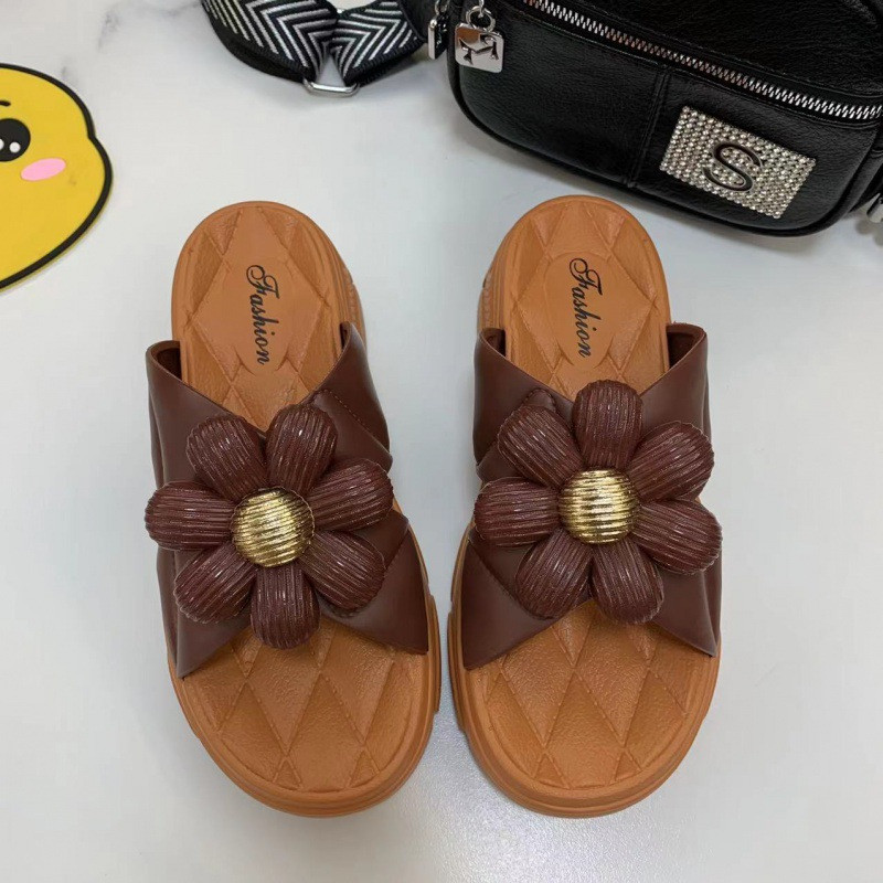 Summer Beach Casual Platform PVC Sandals Flower Non-slip Summer Slippers for Women