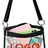 Nouveau style sac bandoulière transparent en PVC avec fermeture éclair pour femme, approuvé pour les stades, sac de maquillage et de beauté, pochette de rangement