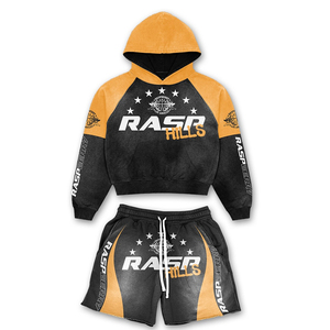 Ensemble sweat à capuche et short pour homme, style streetwear décontracté, en molleton, deux pièces, respirant, imprimé, pour l'automne - Product Image 4