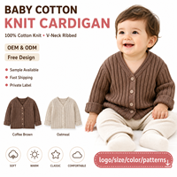 Cárdigan Minimalista Estilo Old Money para Bebé, 100% Algodón, Cuello en V con Canalé Ancho, Suéter Infantil, Conjuntos Personalizados de Boutique